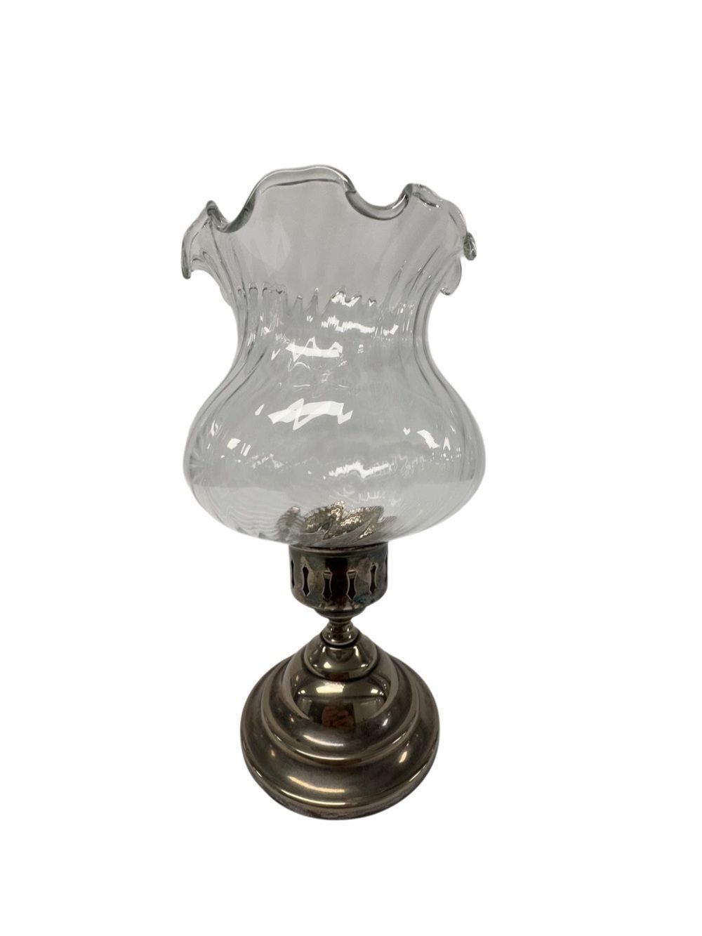 Towle Classic Clear Glass Hurricane Lamp with Silver Plated Base